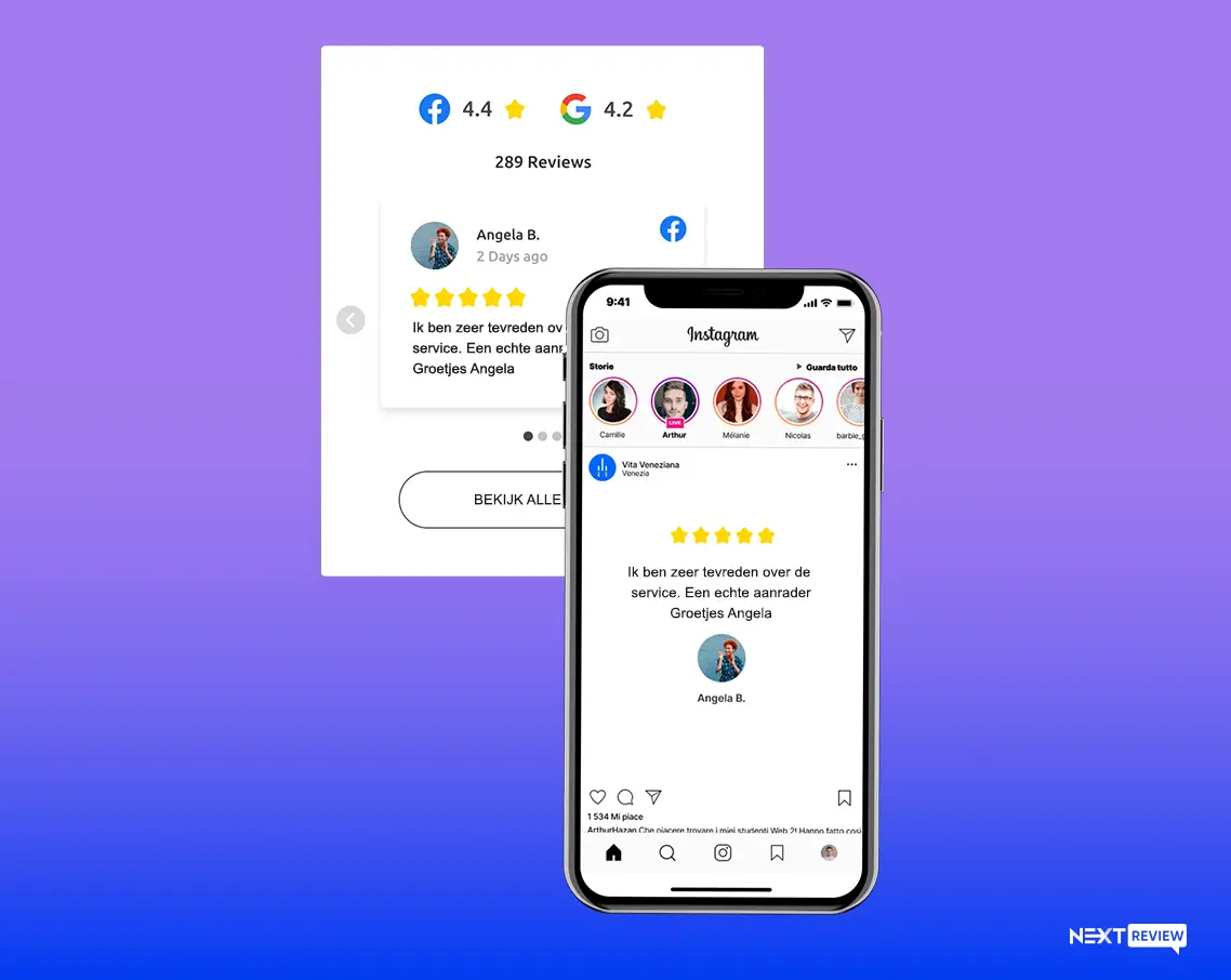 Voorbeeld van een reviewwidget op een website